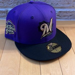 New Era 59Fifty Milwaukee Brewers Fitted Hat Size 7 1/4 Purple UV 2002 ASG Patch